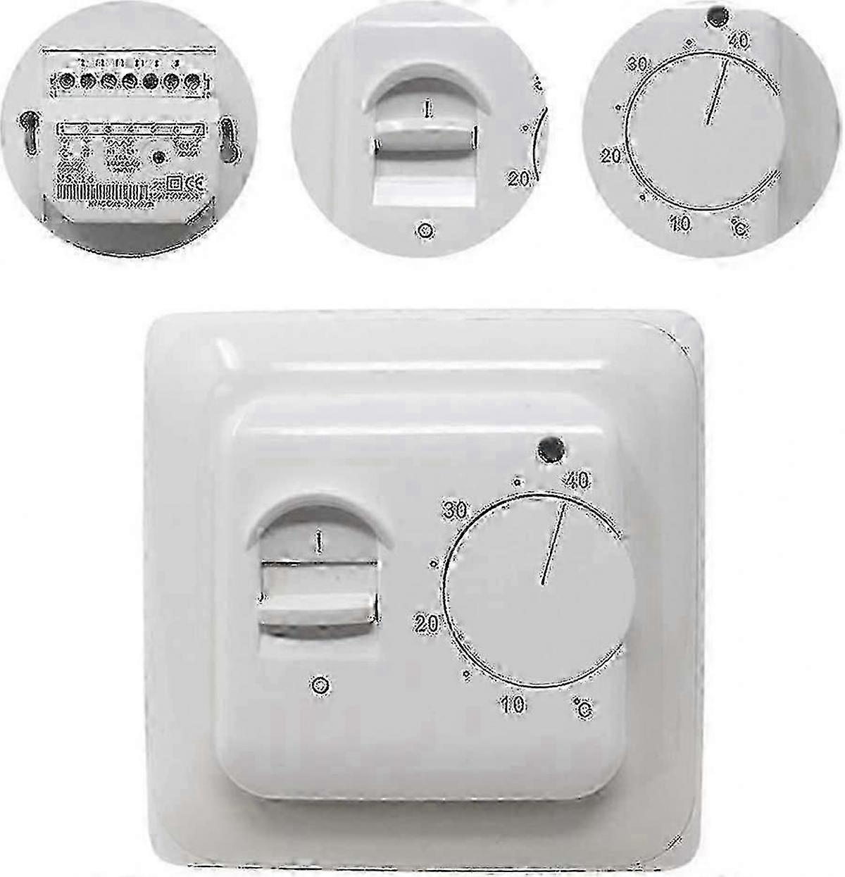 Manual Underfloor Heating Thermostats 220v 16a, Electric Underfloor Heating Controller Mechanical Room Thermostat With Floor Sensor Probe1pc - POP