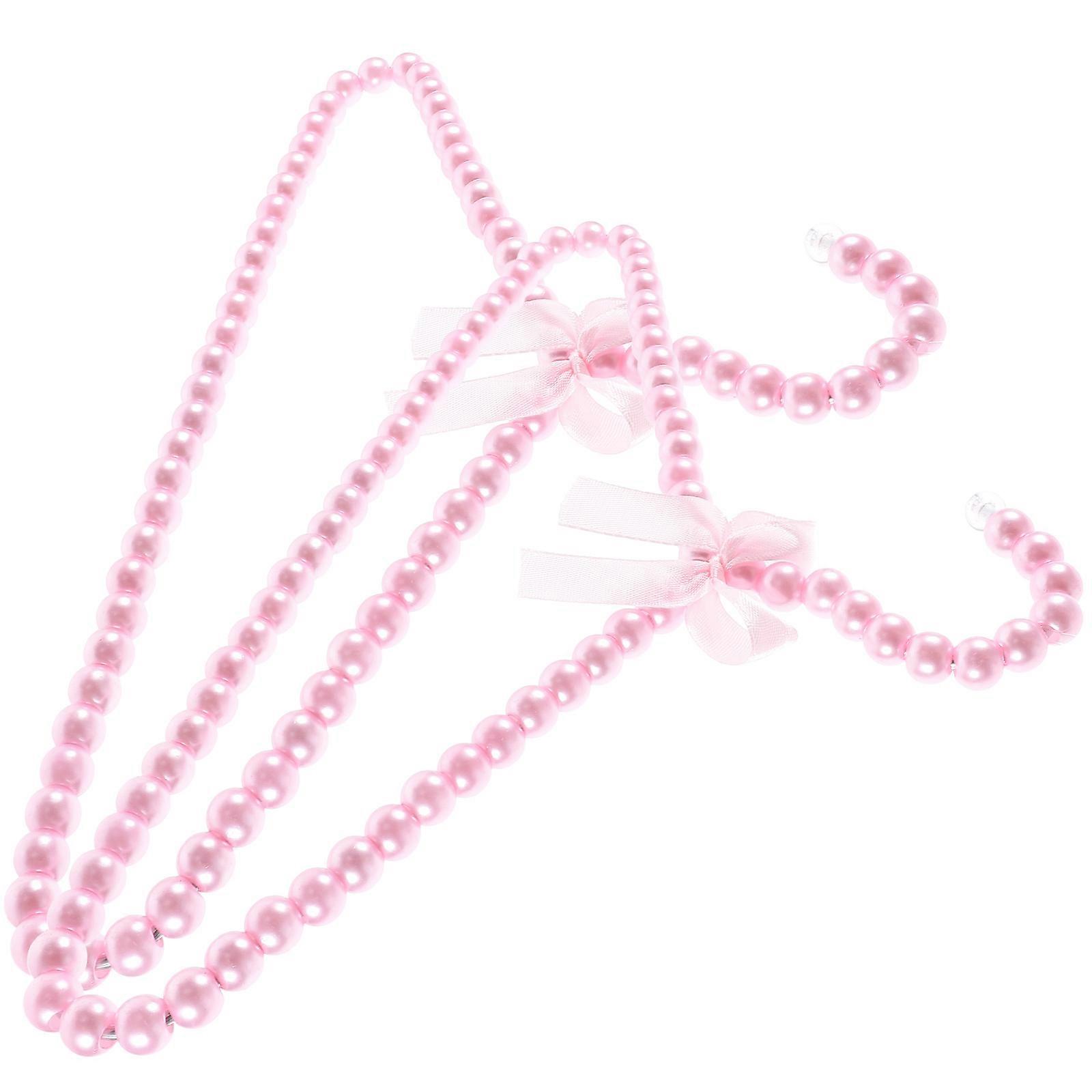 Kids Hangers 10 Pcs Pink Pearl Beaded Hangers With Skid Resistance Features Suitable For Home Use Compact Design For Household Users