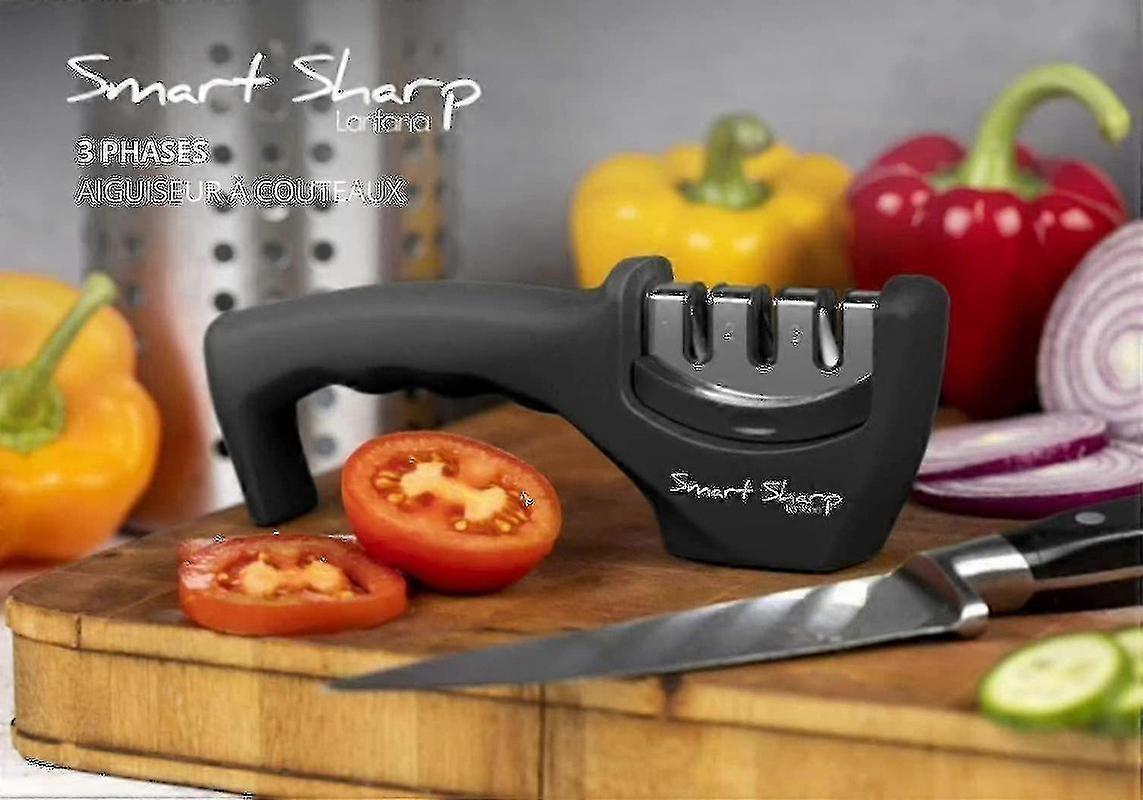 Smart Sharp 3-trins sliber - Til køkkenknive - Professionelt resultat/ergonomisk design - Keramisk sten/wolframkarbid/diamant - Sort/krom Fini