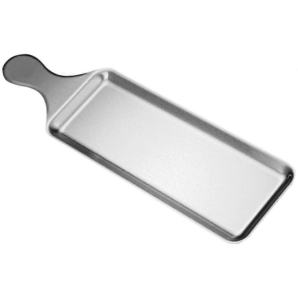 Sushi Serving Dish Stainless Steel Plate for Storage Use 2Pcs Silver Handle