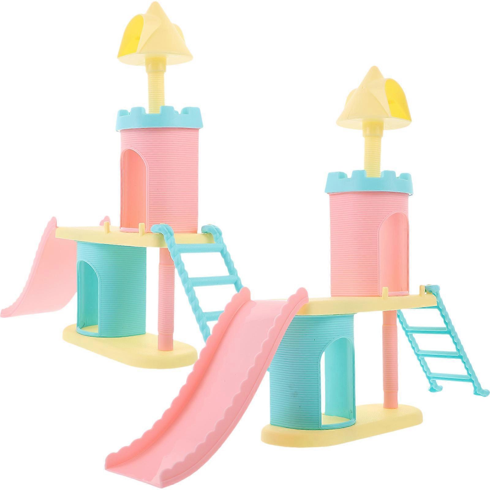 Mini House Slide Models Sliding Toy for Playing 2Pcs Assorted Color Plastic