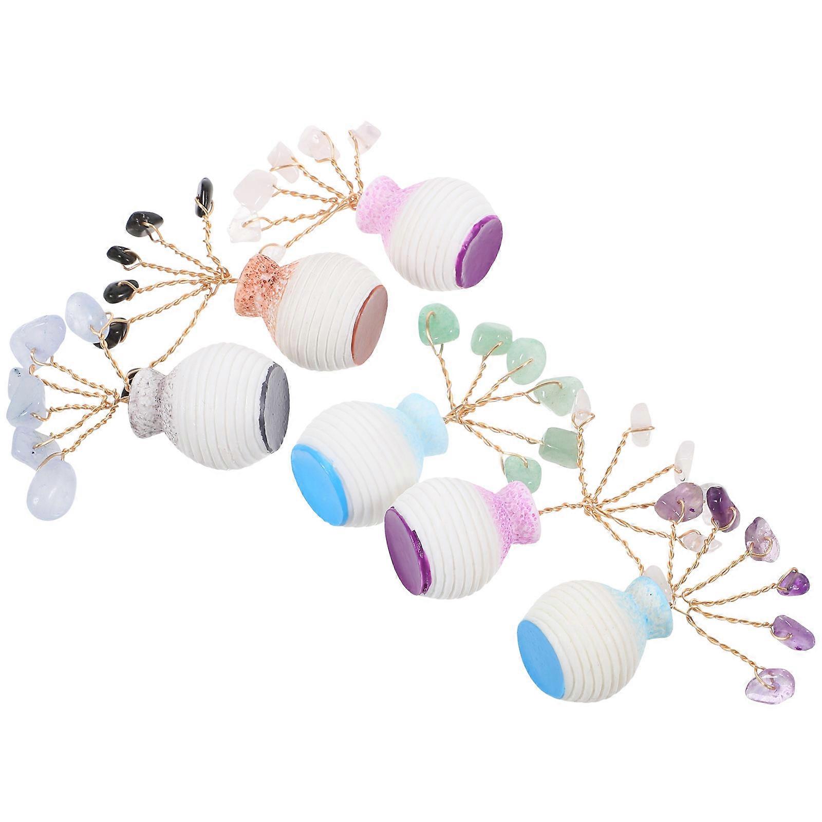 Crystal Bonsai Tree Decoration For Home Car Desktop Assorted Color 6Pcs