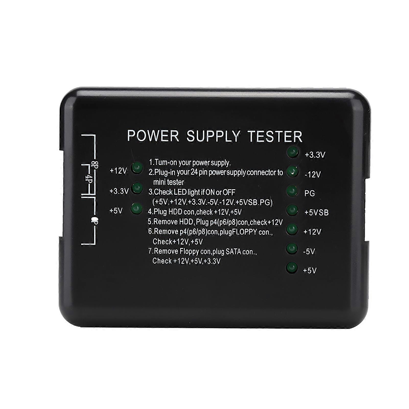 Black Computer PC Power Supply Tester 24Pin Compatible PSU/ATX/SATA/HDD With Indicator Light