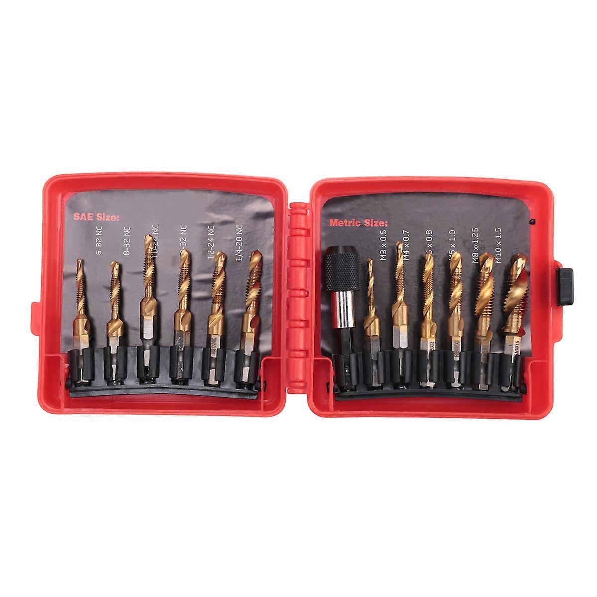 Titanium Combination Drill Tap Bit Set 13PCS SAE and Metric Tap Bits Kit for Screw Thread Drilling T