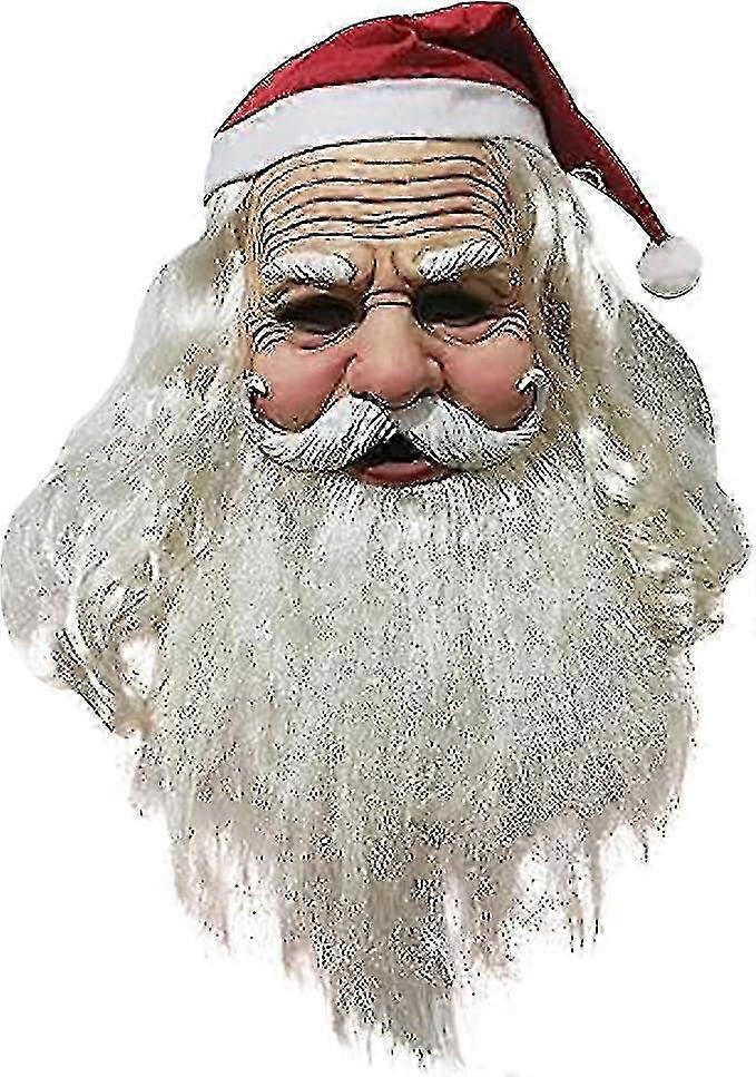 メンズサンタクロースマスク、クリスマスラテックスマスク、サンタクロースヘッドマスク、パーティーファンシードレス用の赤いサンタ帽子をかぶったリアルなサンタクロース老人マスク
