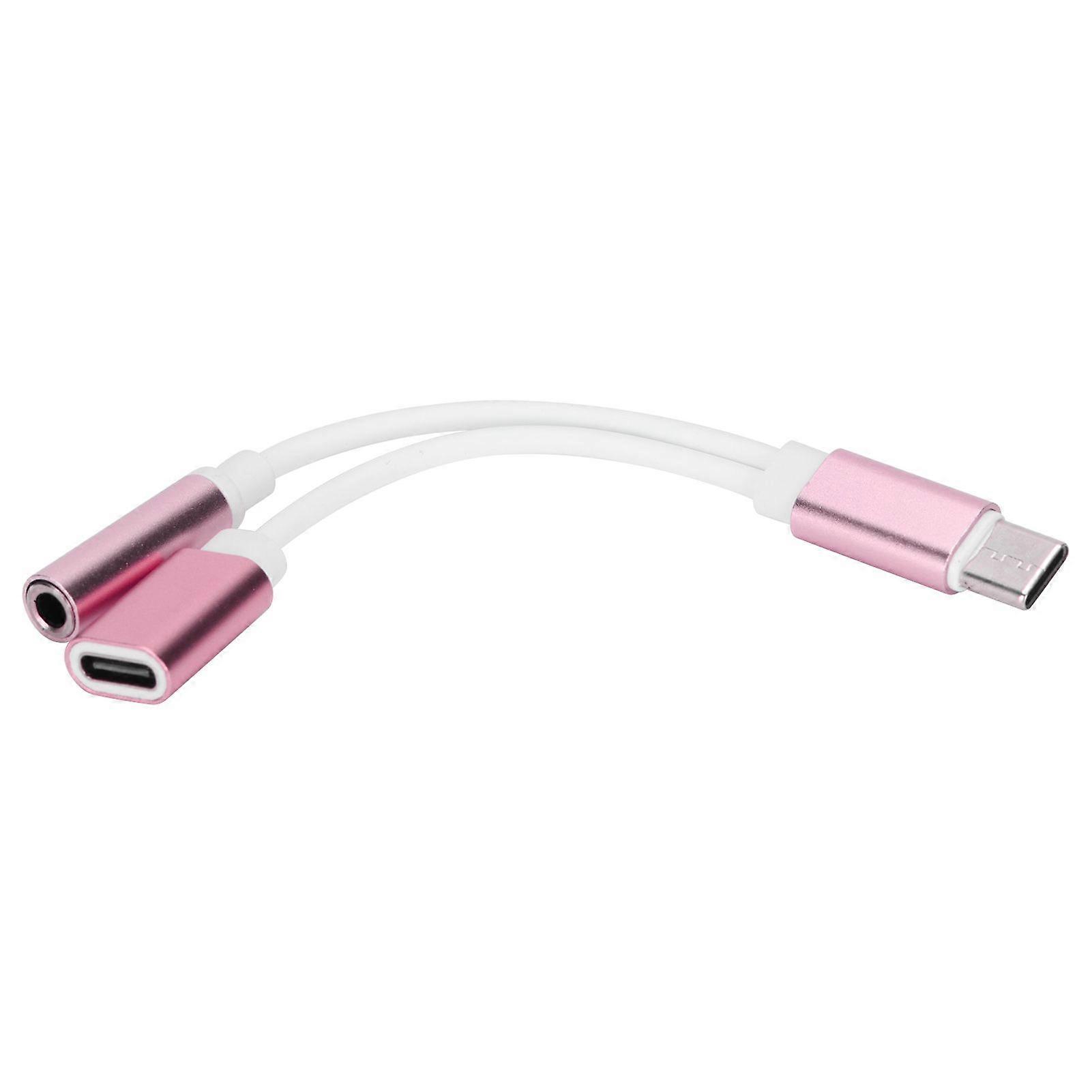 2 In1 TypeC to 3.5mm Aux Audio Charging Cable Adapter Headphone Splitter Connector(Pink )