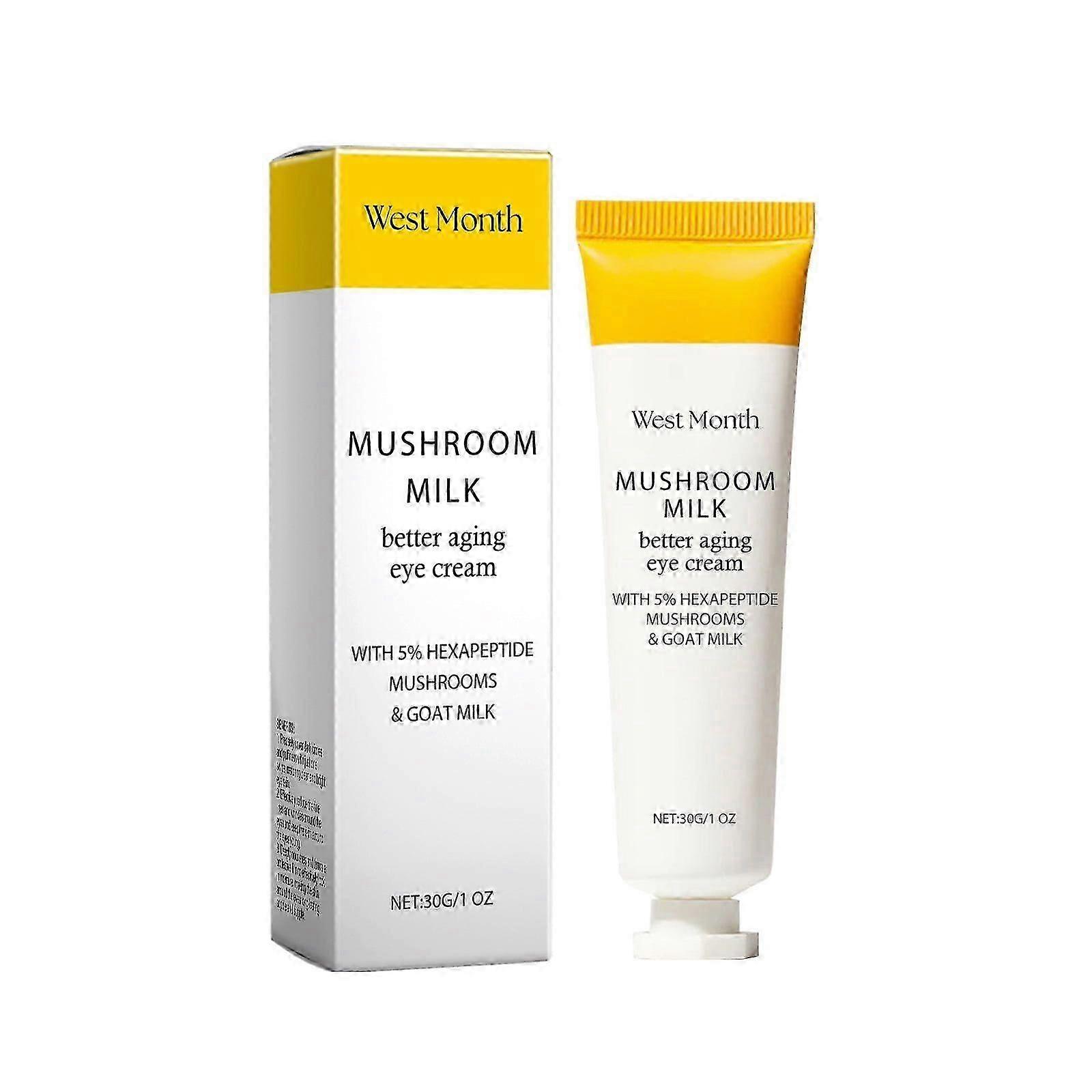 Mushroom Milk Anti-Aging Eye Cream - Unscented - 1 oz - Reduces the appearance of fine lines and dark circles - With Goat Milk, 5% Hexapeptide & Mushr