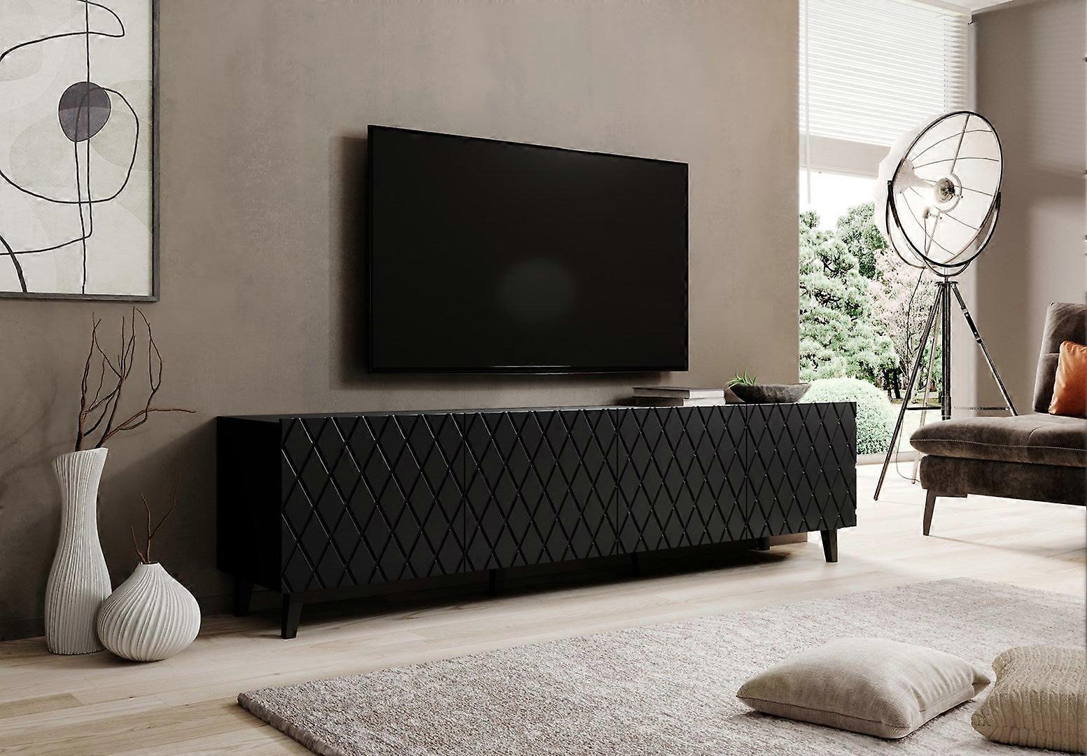 Mueble de TV Asti 200x42x52 Negro Mate