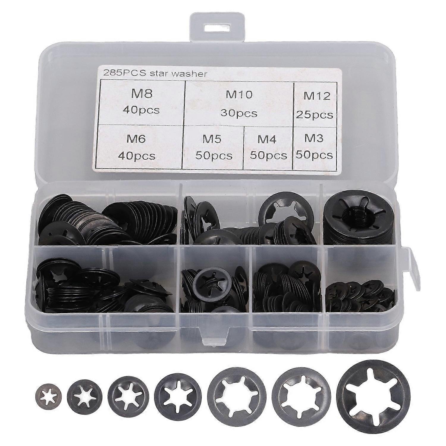 285Pcs Washer Internal Tooth Lock Fastener M3 M4 M5 M6 M8 M10 M12 Set Kit