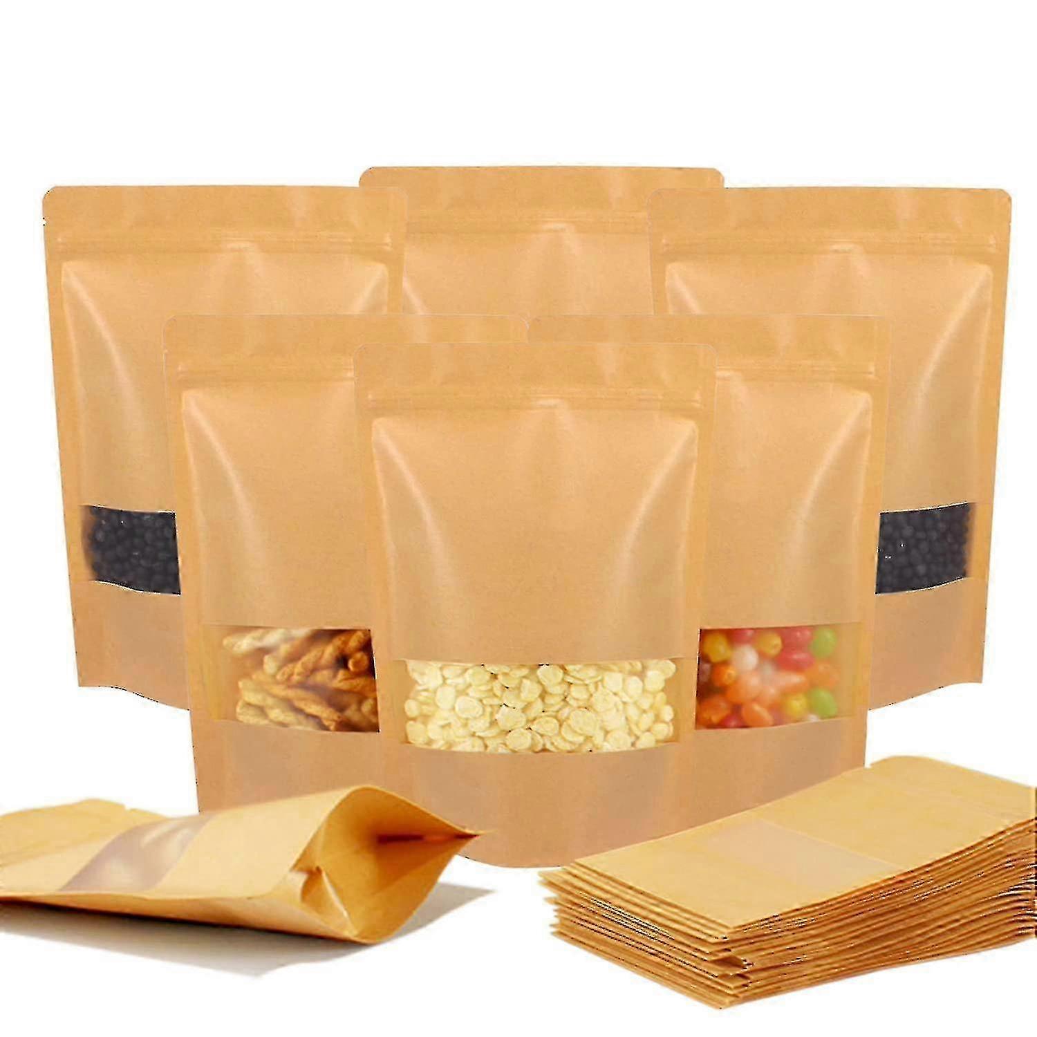 Window resealable food storage bags - 10x15cm kraft stand up pouches