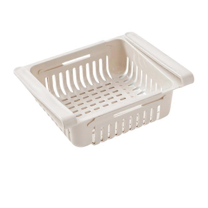 Expandable Fridge Storage Basket, Adjustable Refrigerator Organizer Bin With Handle, Egg Holder, Beige BPA Plastic