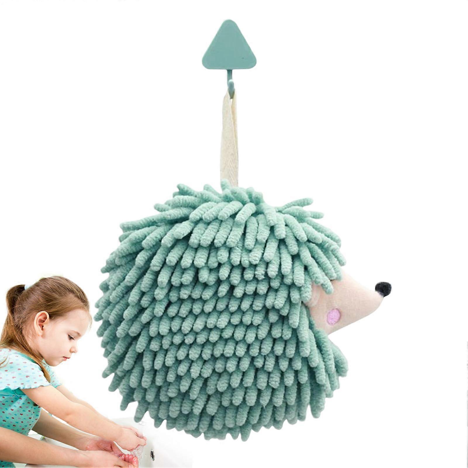 Bath Hand Towels Hedgehog Chenille Wash Cloths With Loop Soft Fuzzy Ball Green Absorbent