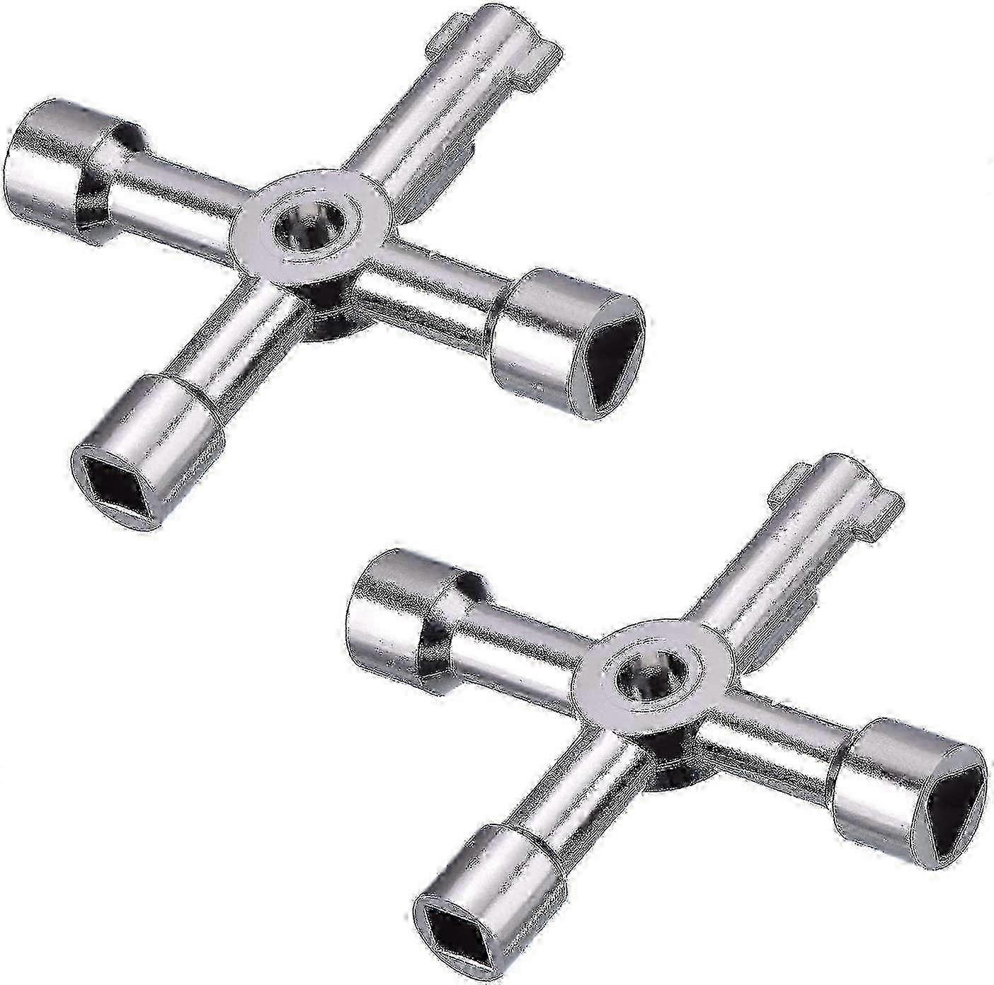 2 Pack Electric Cabinet Keys Gas Meter Keys Utility 4-way Keys For Multi-application (silver) (ShiKai)