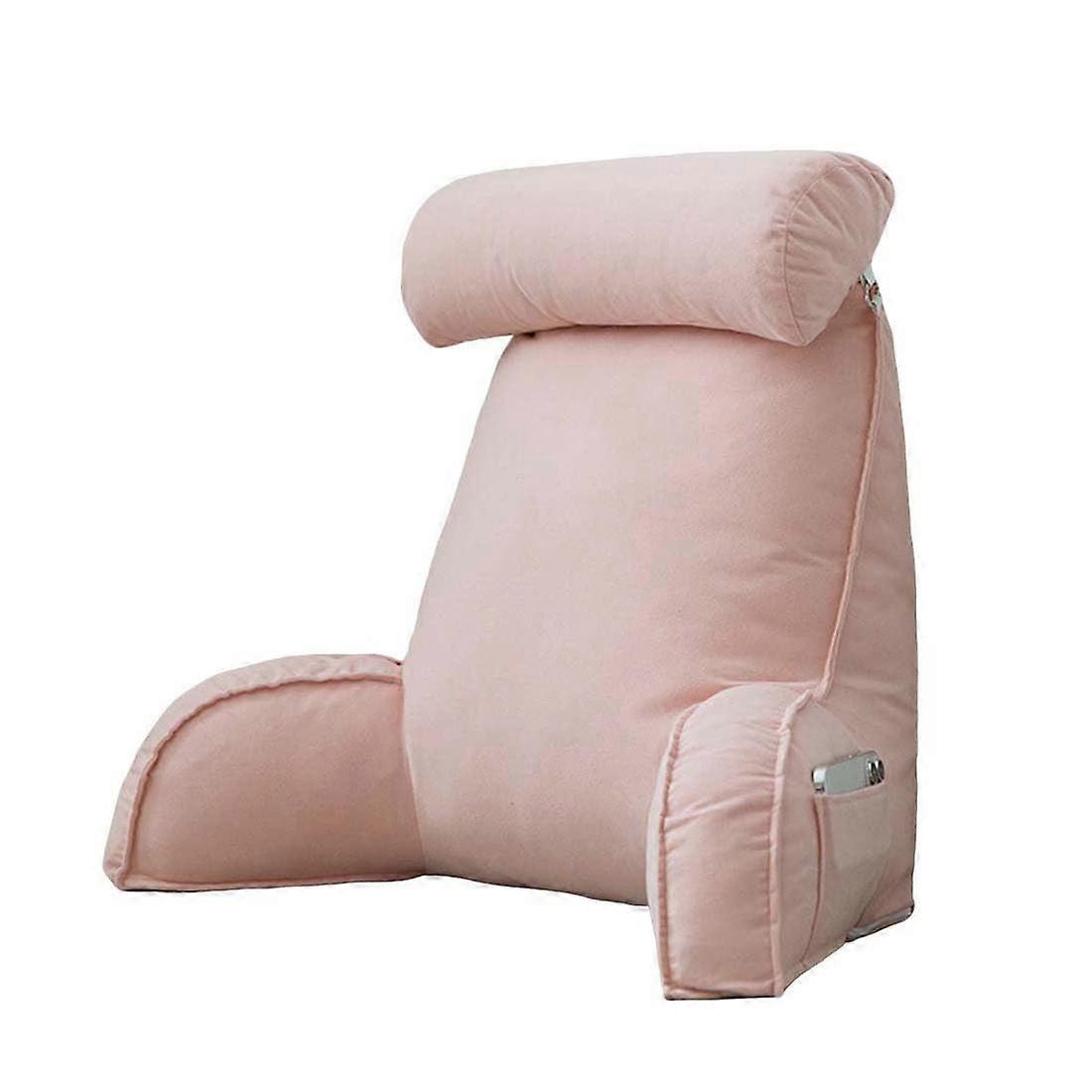 Bed Rest Reading Pillow with Detachable Neck Roll and Arm Support for TV Gaming Lounge – Pink