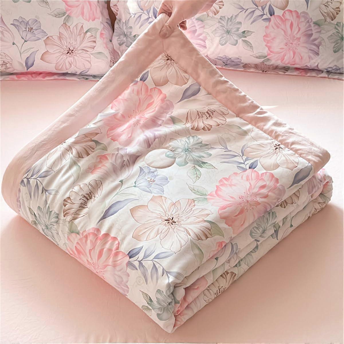 Floral Quilted Bedspread Microfiber Comforter Throw Reversible Blanket for All Seasons Double King Size (115x150 cm)