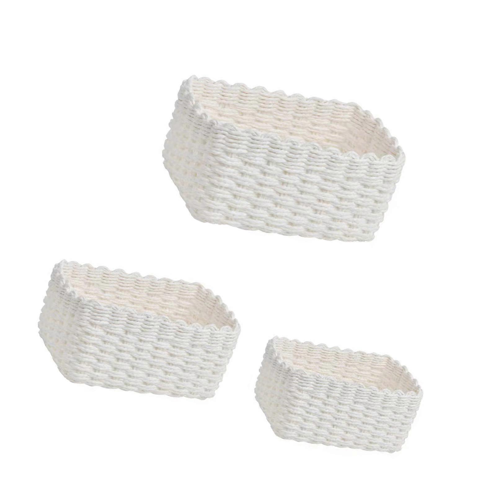 3PCs Simple Paper Weave Storage Boxes Portable Multipurpose Organizers For Bedroom Closet Storage  White