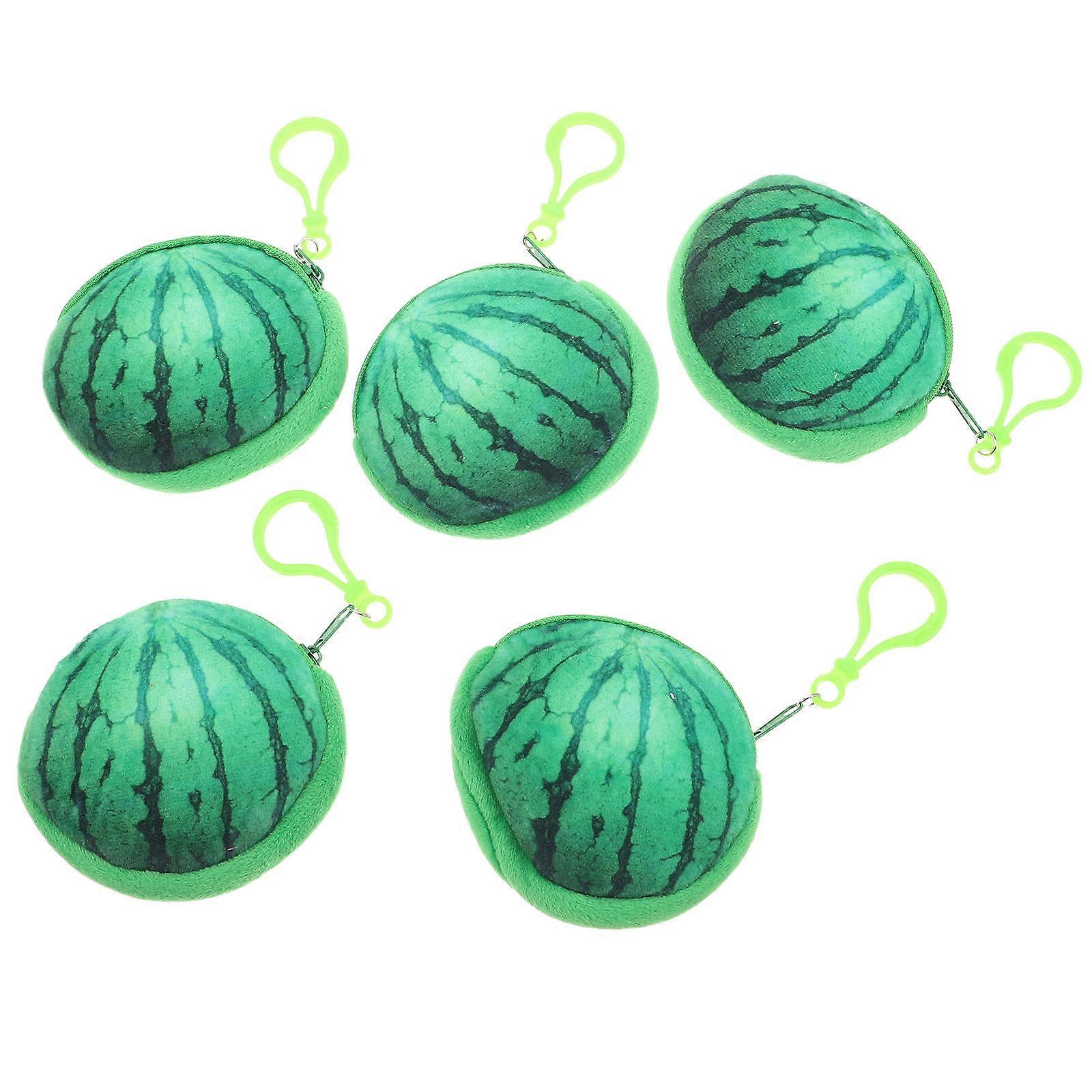 Small Wallet Pouch Watermelon Shape Daily Use Green Plush Storage 5Pcs