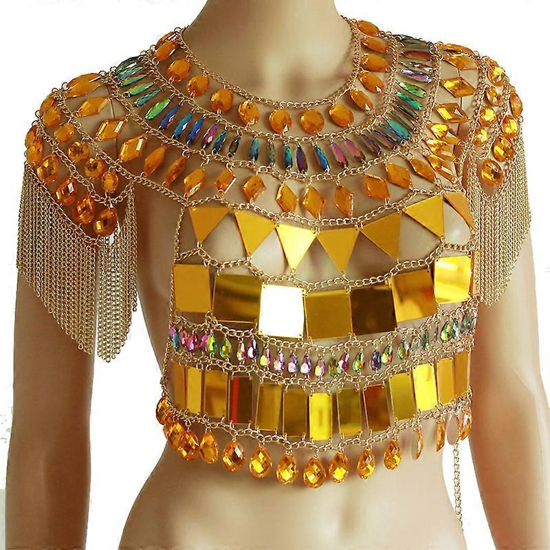 Gold Chain Tassels Festival Jewelry Cosplay Wear Sequin Body Chain Top