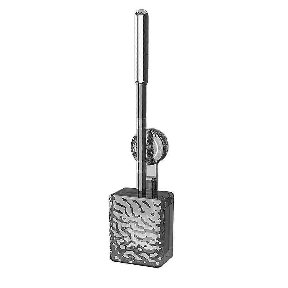 Wall Mounted Toilet Brush with Long Handle, No Drill Suction Cup, Textured Bristles for Deep Cleaning