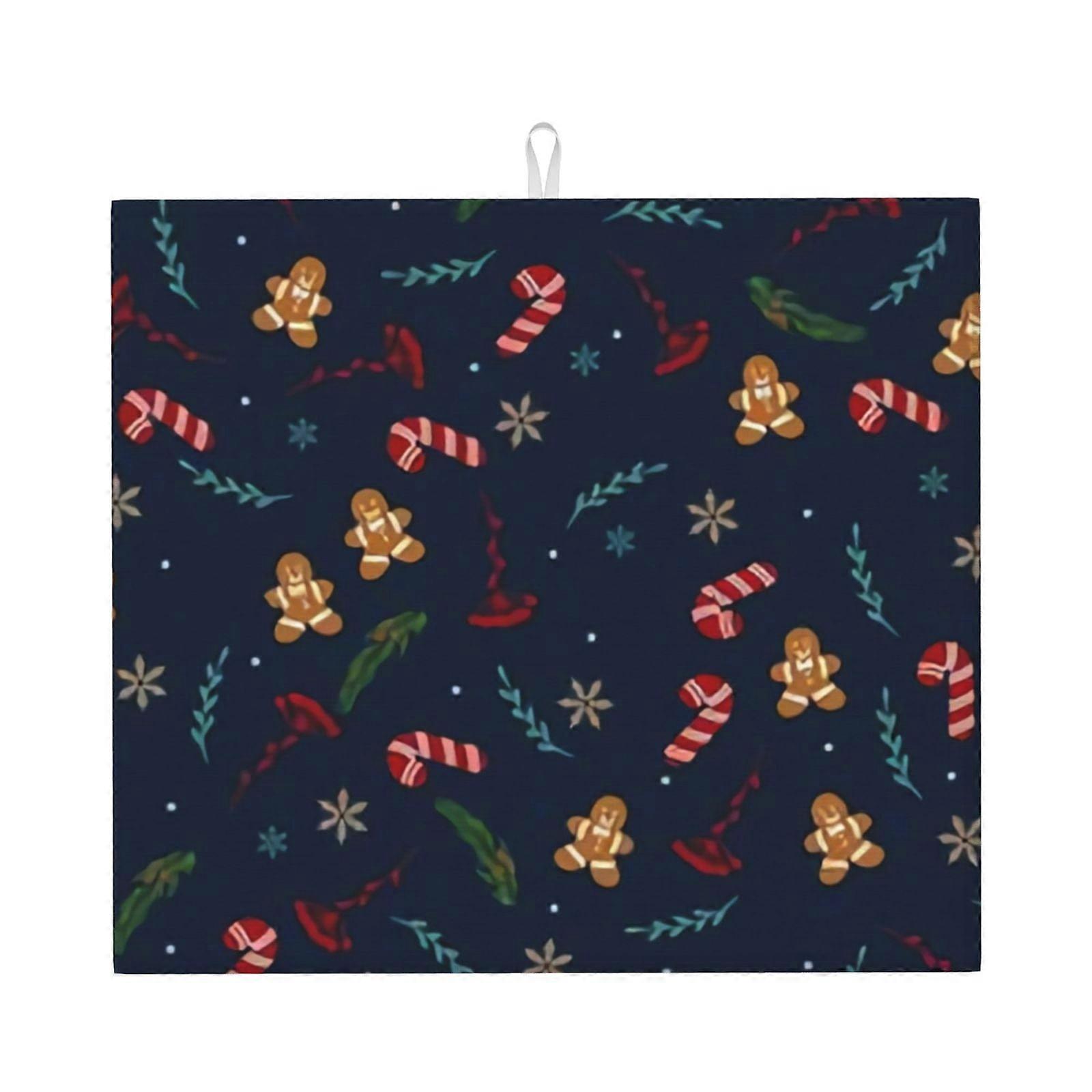 Merry Christmas Dish Drying Mat For Kitchen Counter, Microfiber Dish Mat, Fast Absorbent Draining Pad