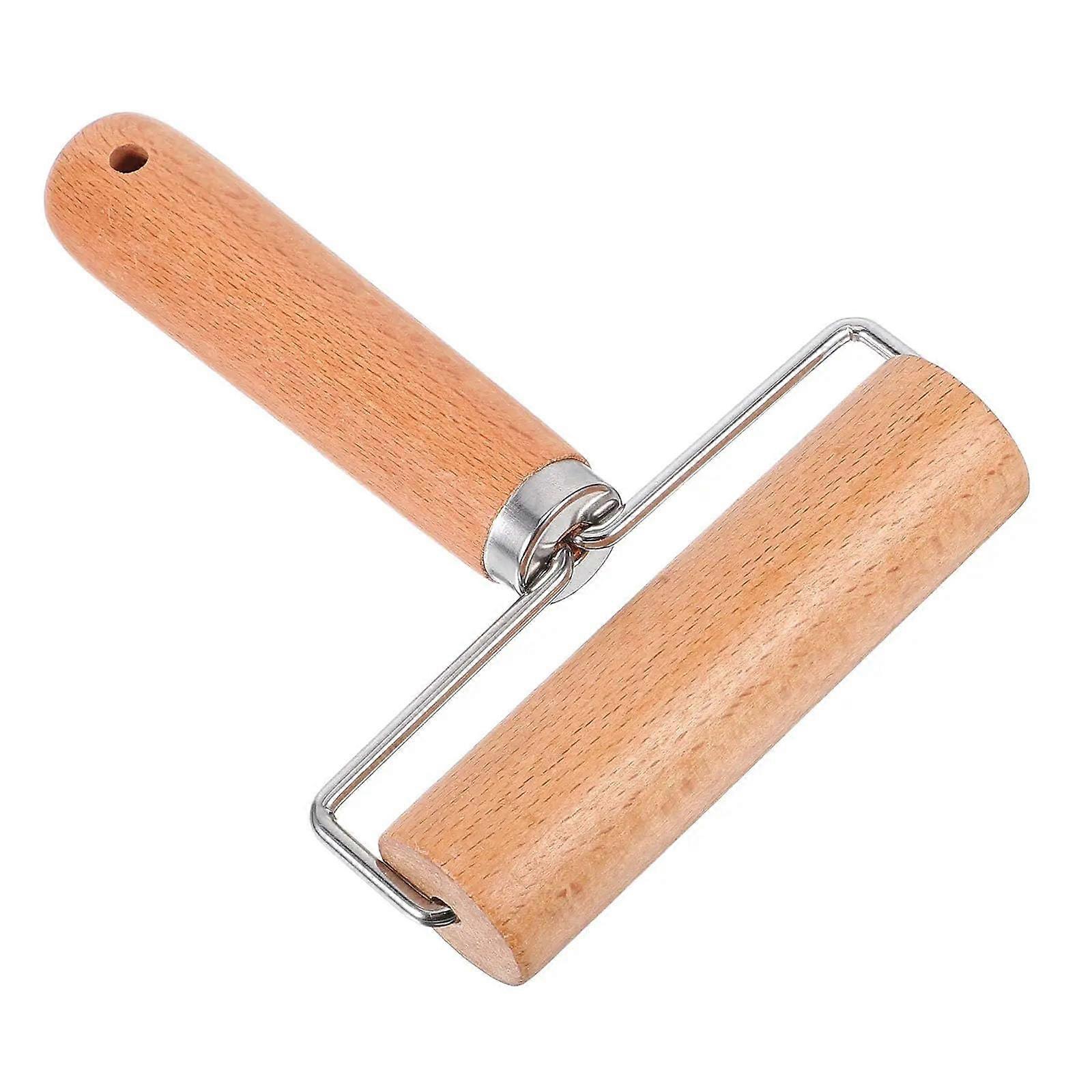 Wooden Rolling Pin with Ergonomic Handle and Steel Rings for Pizza Dough Kneading and Baking