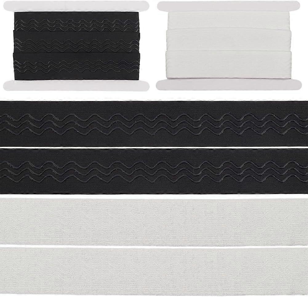 5m 2 Colors 40mm Wide Silicone Non-Slip Elastic Band Black White Rubber Stretch Ribbon with 3 Wavy Strip Silicone Polyester Webbing Strap for DIY Sewi