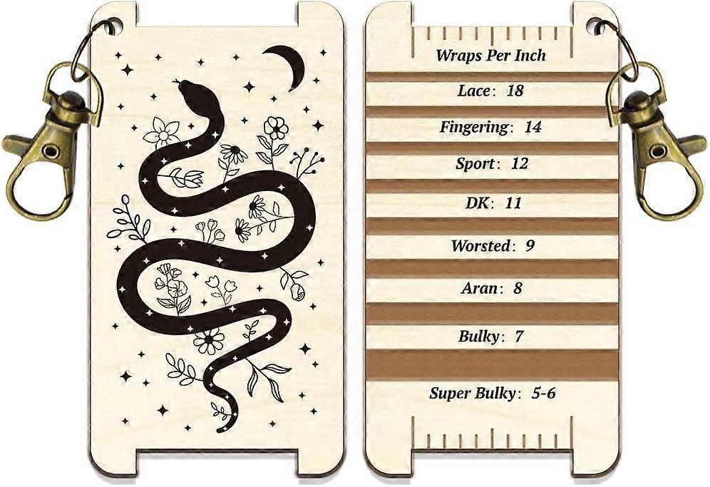 Snake Spinning Control Tool Stars Moon Plants Flowers WPI Guide Gauge with Clasp Wood Yarn Wrap Guide Board with Diz for Spinners Yarn Measuring Tools