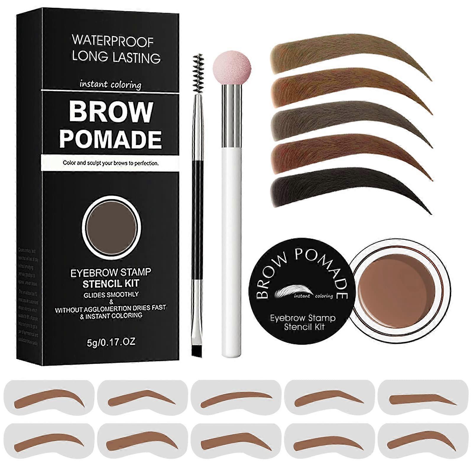 Eyebrow Stamp Kit with Waterproof Brow Pomade, 10 Shape Stencils and DualEnded Brush Red Brown