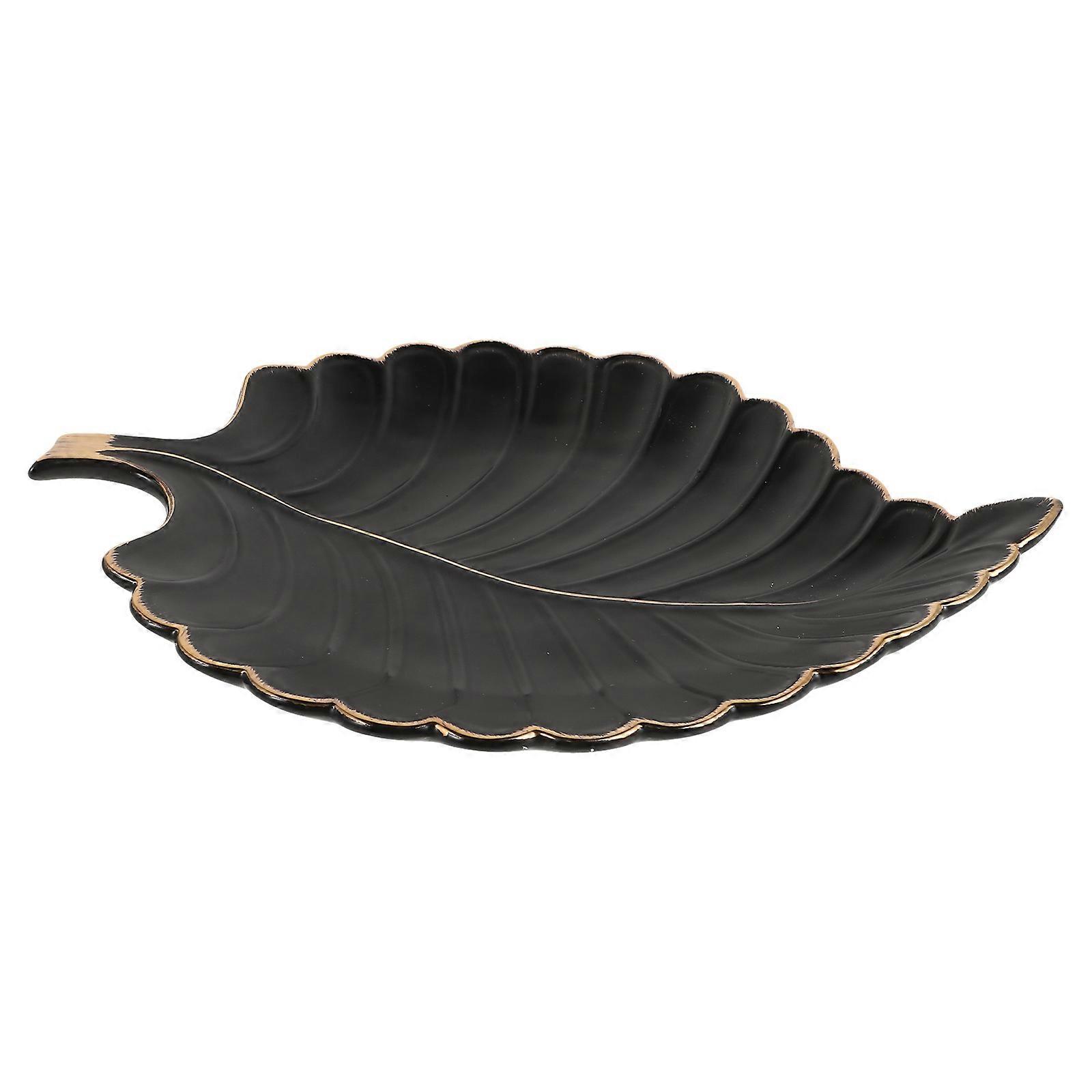 Gold Edge Leaf Ceramic Trinket Plate for Home Decor