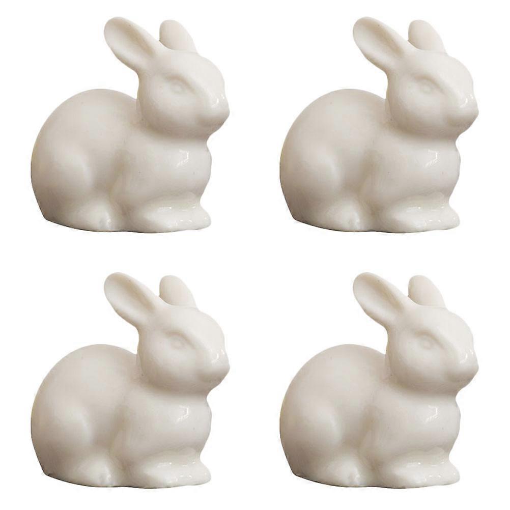 4PCS Ceramic Rabbit Decorations with Moss Landscape Easter Adornments