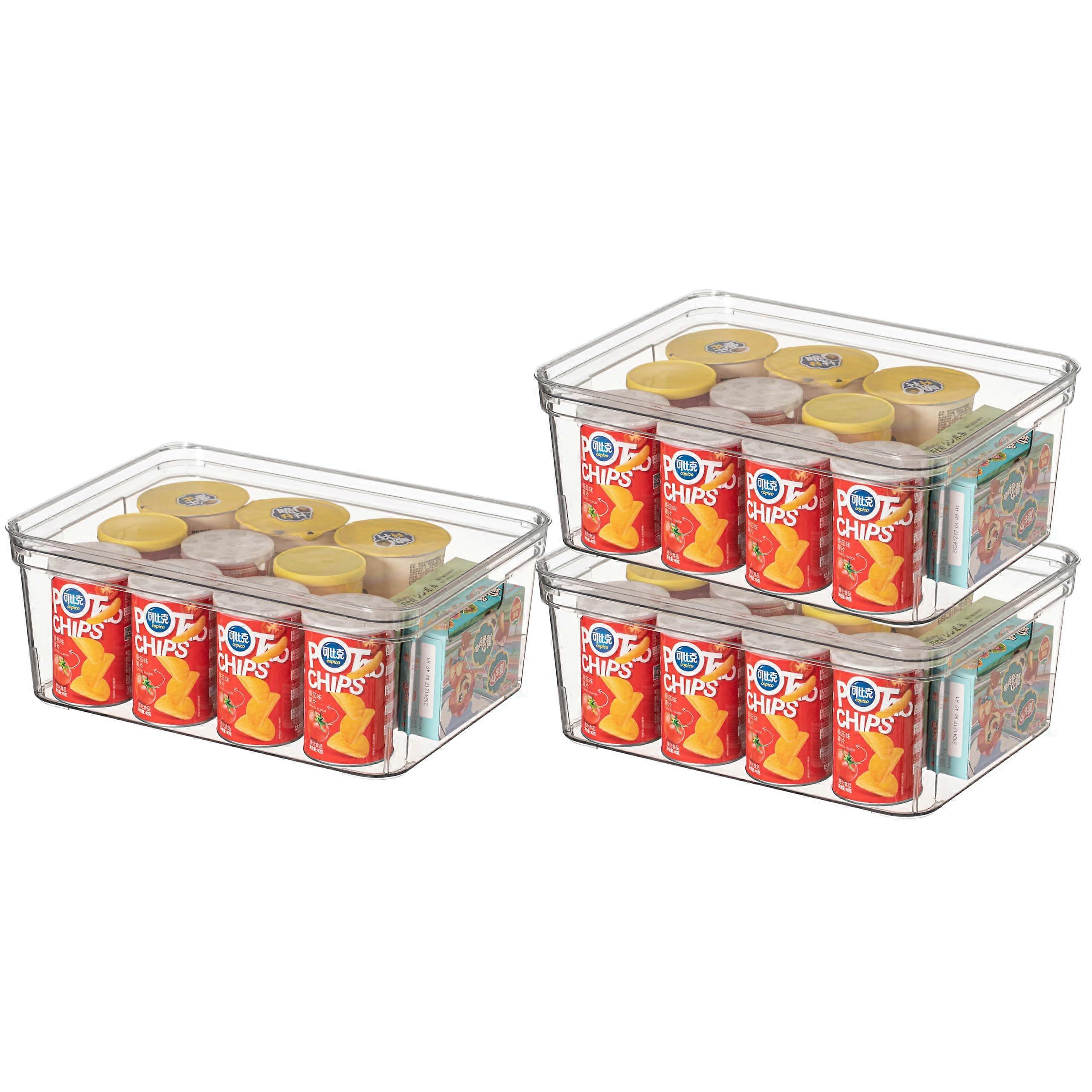 Set of 3 Medium Clear Storage Bins with Lids, Stackable Plastic Containers for Kitchen Pantry and Fridge