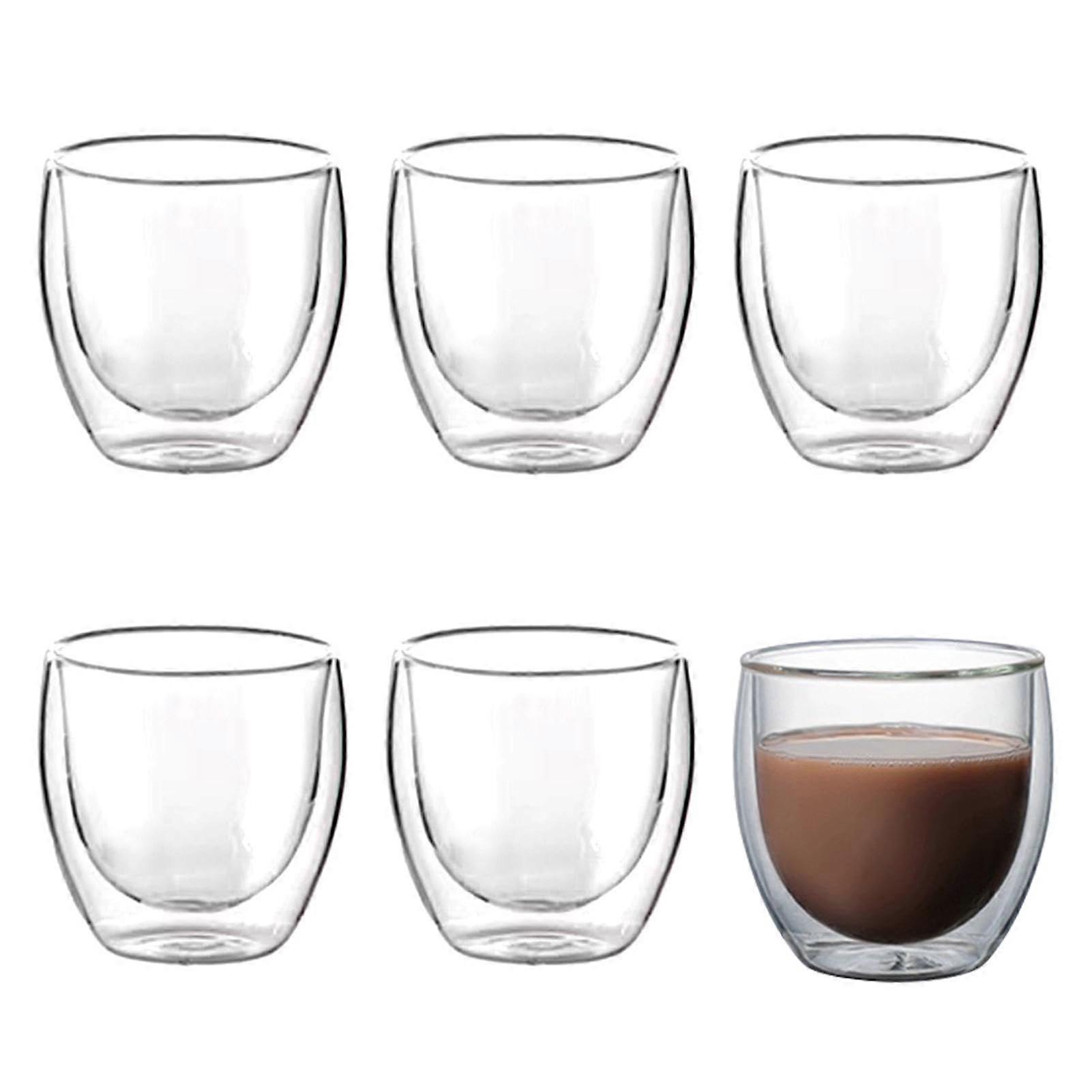 Double Wall Espresso Cups Set of 6, 80ml Borosilicate Glass Coffee Mugs with Heat Insulation