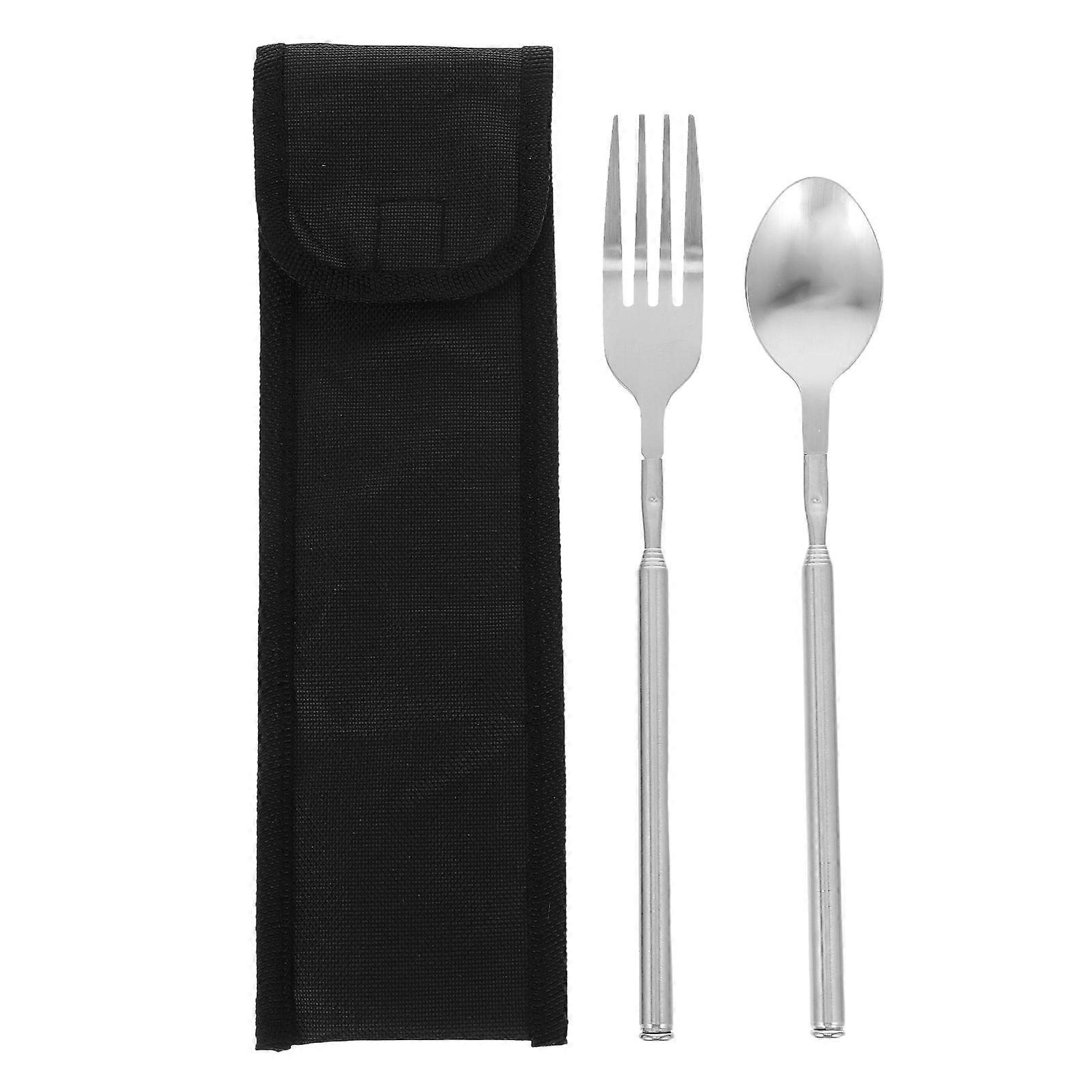 Silver Stainless Steel Telescopic Utensils for Extendable Fork and Spoon