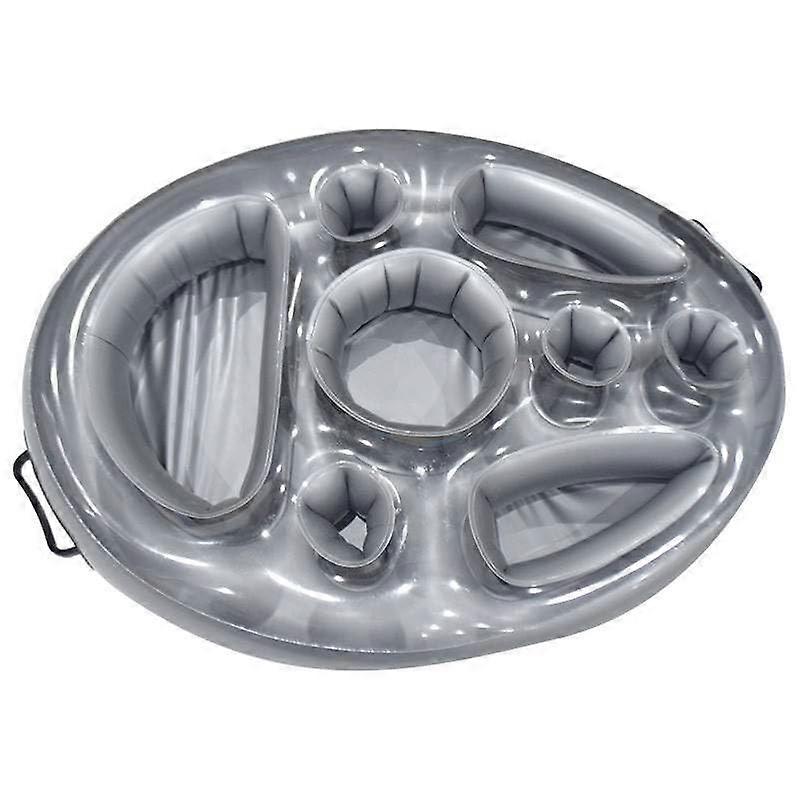 Inflatable Cup Holder Float with 8 Slots and Snack Tray for Pool Parties Silver