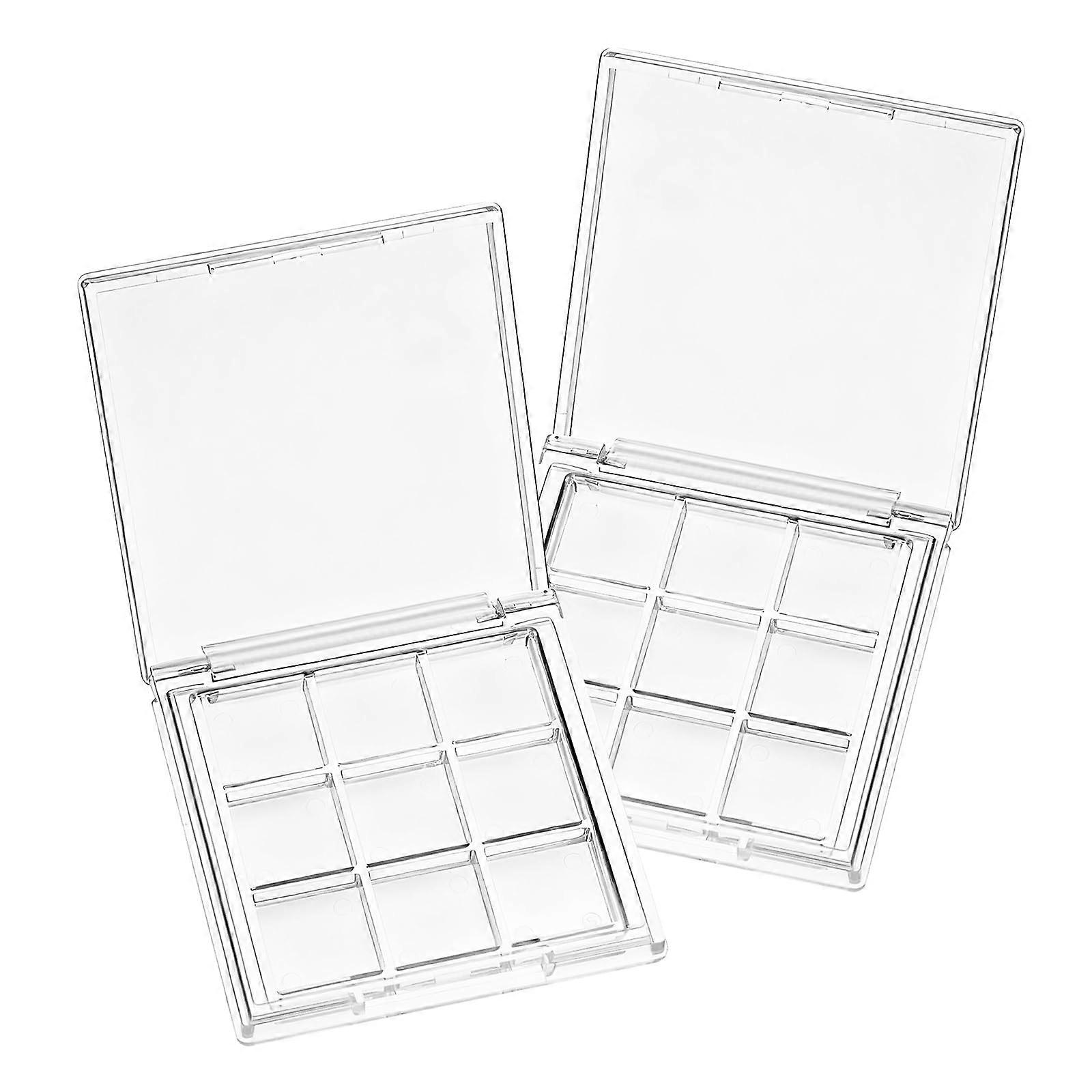 Empty Makeup Palette 9 Grid Clear Lid DIY Eyeshadow Lipstick Blush Storage Box, 2 Pcs