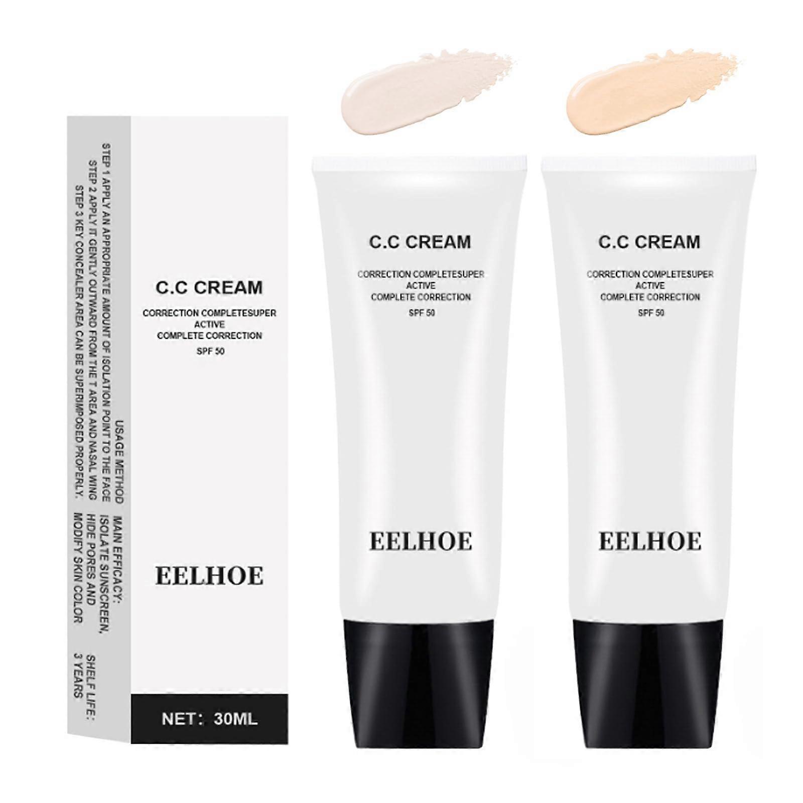 CC Cream Foundation SPF50+ Face Sunscreen Waterproof Full Coverage Lightweight for Uneven Skin Tone