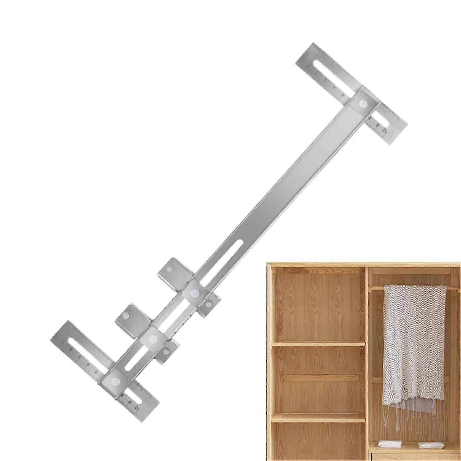 Closet Rod Installation Tool with Precision Alignment, Adjustable Stainless Steel Wardrobe Ruler for Accurate Hole Positioning