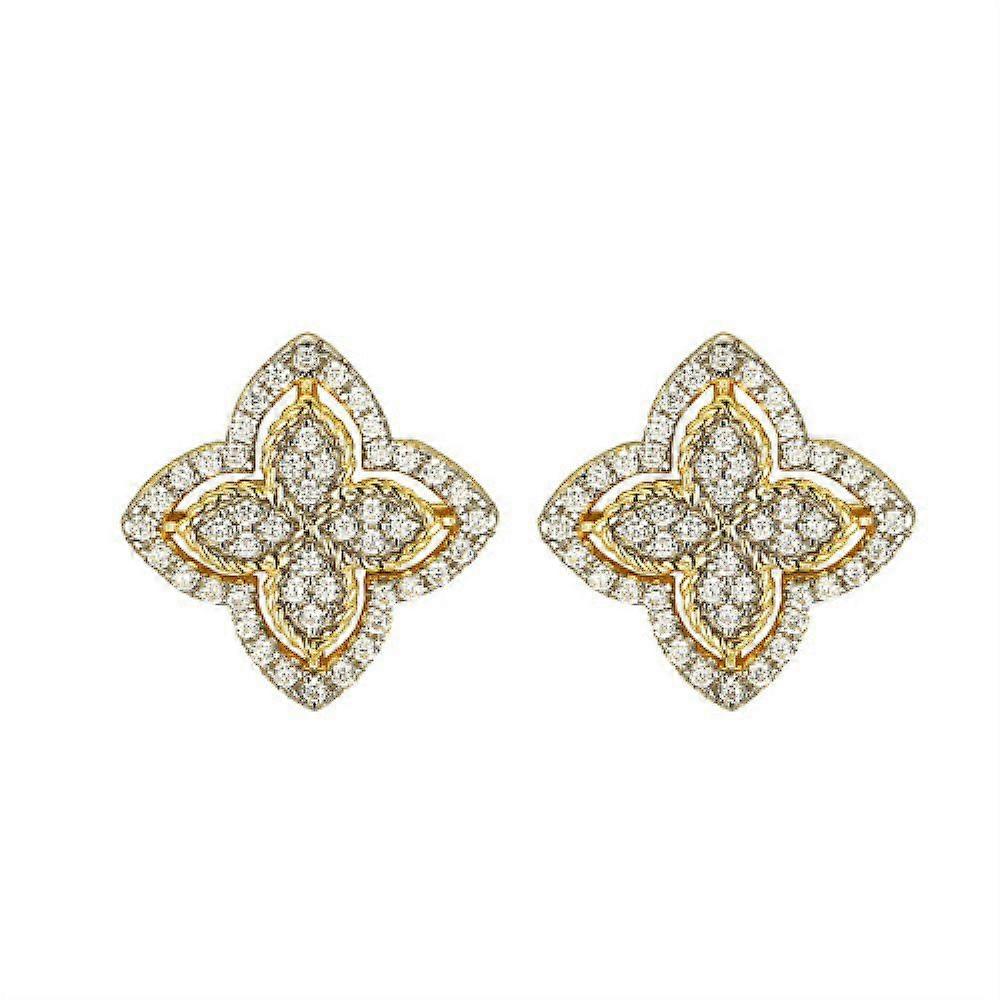 Jewelco London 14k Gold-plated Silver Round CZ Pointed Quatrefoil Clover Rope Stud Earrings