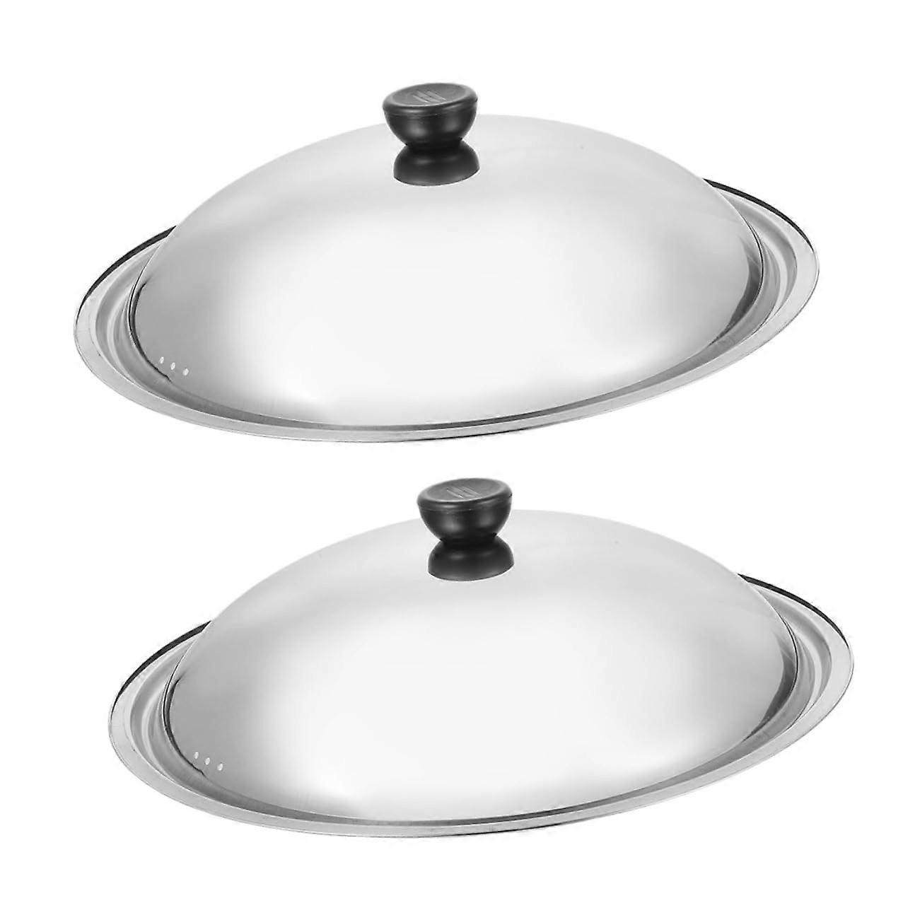 2pcs Universal Stainless Steel Pan Lid Set Rustproof Easy Clean Large Replacement for Pots and Pans