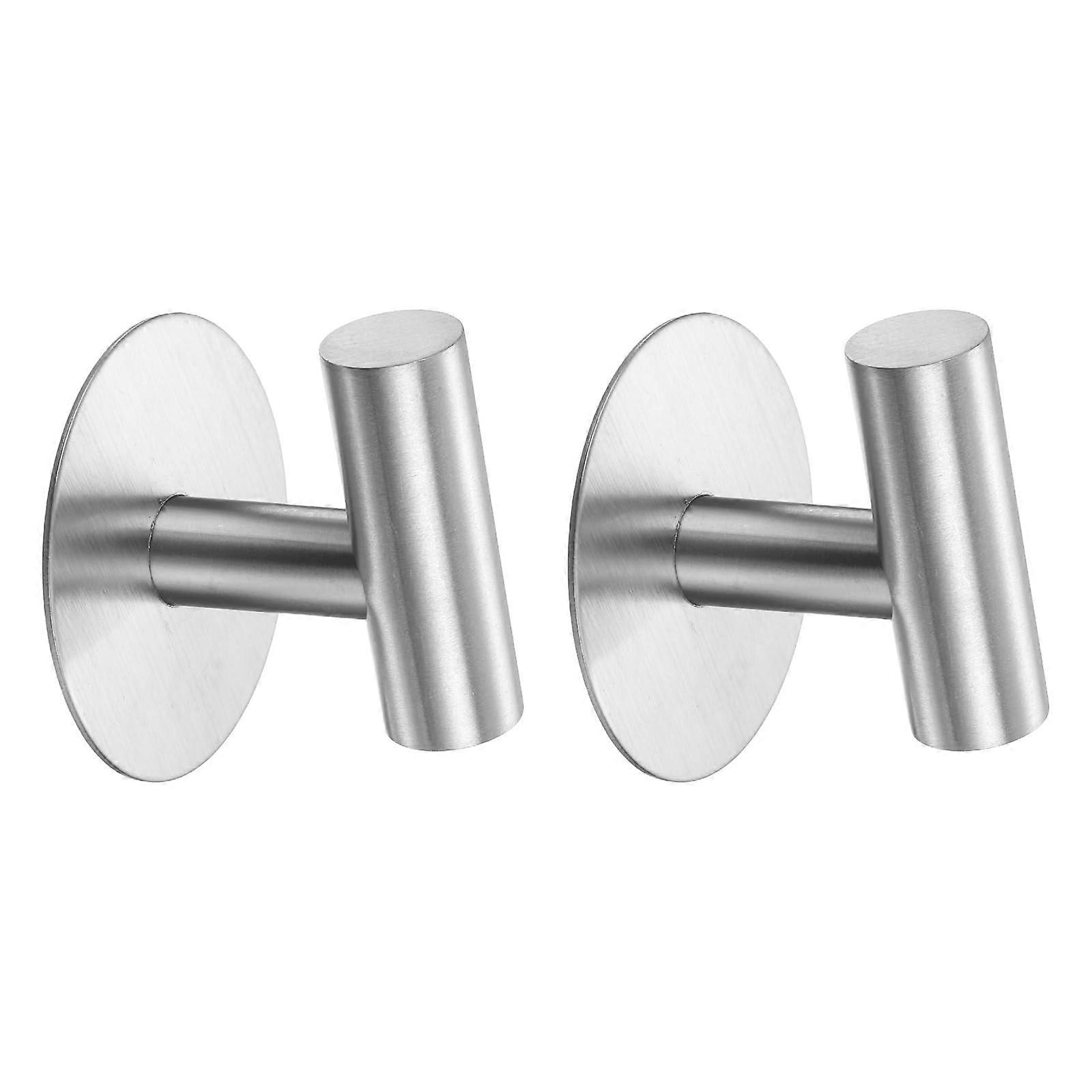 2 Pack Rustproof Stainless Steel Bathroom Towel Hooks, Self Adhesive Wall Coat Hangers Silver