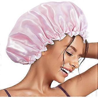 Reusable shower cap for women, double layer waterproof hair cap, large size for all hair lengths, for girls spa home salon use (pink cloud)
