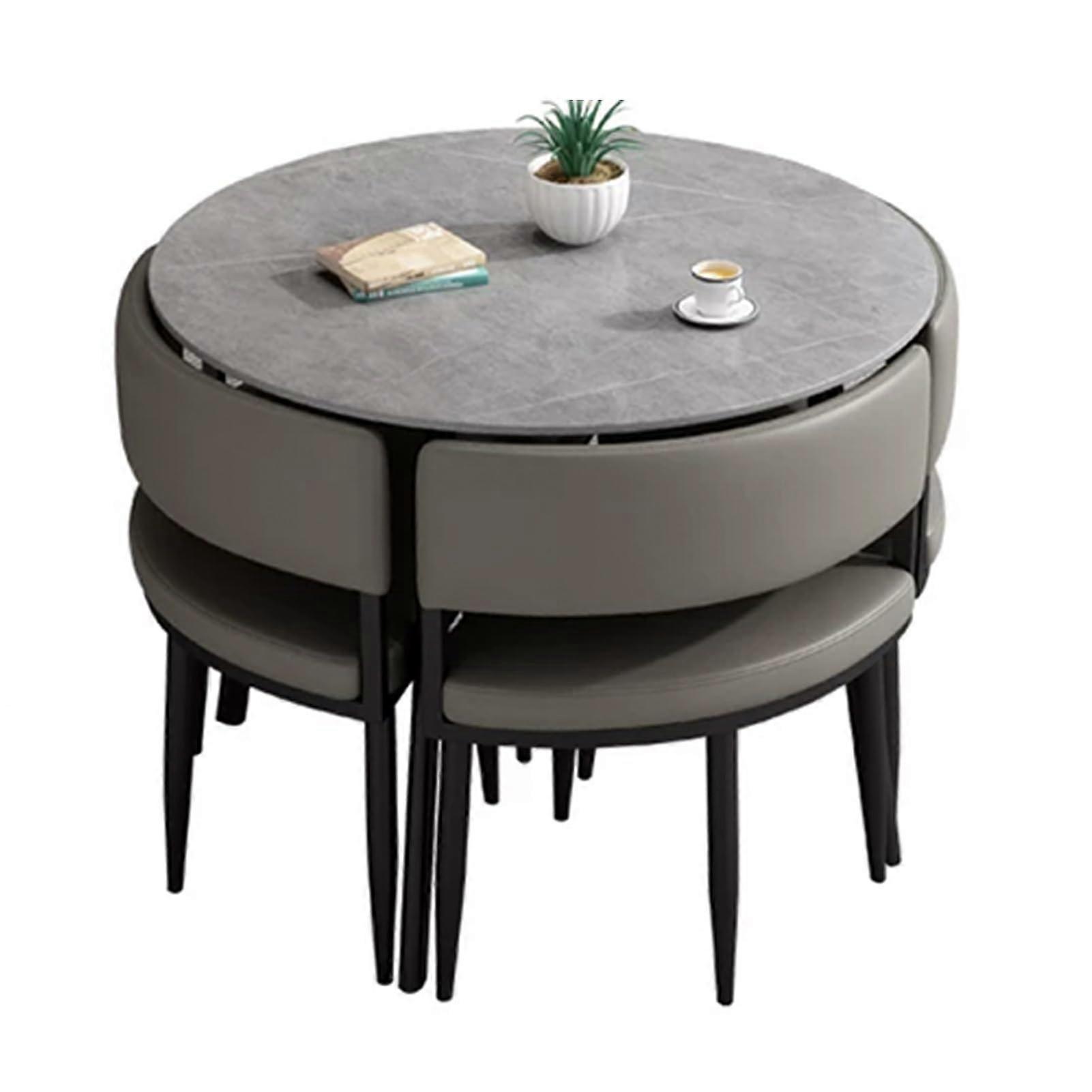 Round Dining Table Set with 4 Chairs, 80cm Gray Compact Design for Small Space Café or Office
