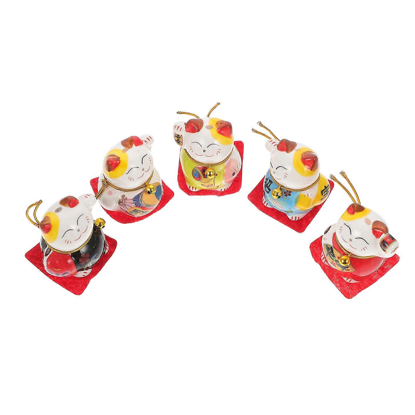 Sign Cat Figurines Good Luck Symbol Car Interior Multi Cat Shape 5Pcs