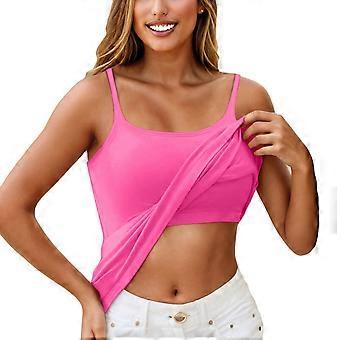 HOCIRET BH-topjes voor dames, beha met ingebouwde bandjes, camisoles met verstelbare spaghettibandjes, beha met ingebouwde bandjes, geschikt voor yoga en workouts, plus size, gewatteerde onderhemden, felroze, maat 3XL