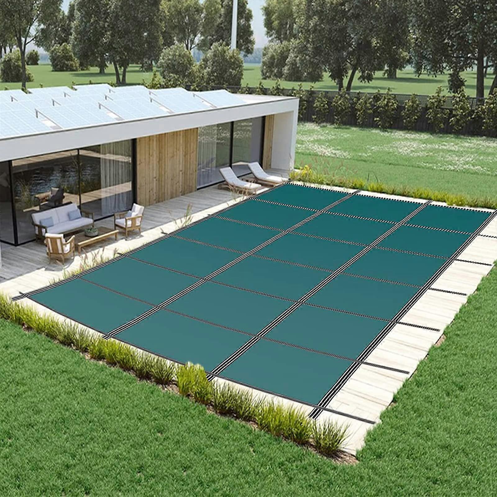 Green Mesh Pool Cover for Inground Pools with Installation Kit, Foldable Leaf Net, 2x8m