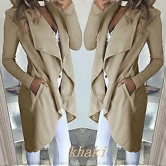 2026 Plus Size Fashion Effen Kleur Revers Slim Fit Lange Trenchcoat voor Dames L