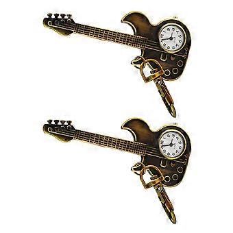 2PCS Vintage Guitar Watch Keychain Mini Pocket Watch Keyring with Guitar Charms Guitar Ornament for Music Lovers Musical Theme Party Favor