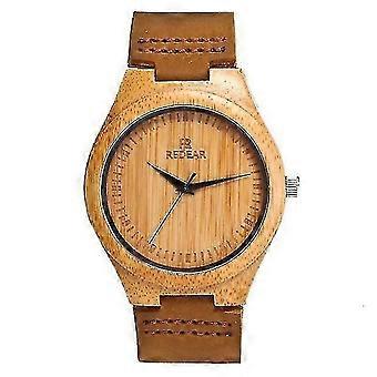 Wooden Bamboo Watch With Leather Strap Quartz Analog Wood Watches