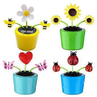 4PCS Solar Powered Dancing Bee & Sunflower Toys, Animated Bobblehead Dancer compatible with Home, Office, & Car
