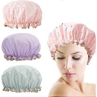 3-Piece Reusable Waterproof Shower Cap with Elastic Bands for Women and Girls
